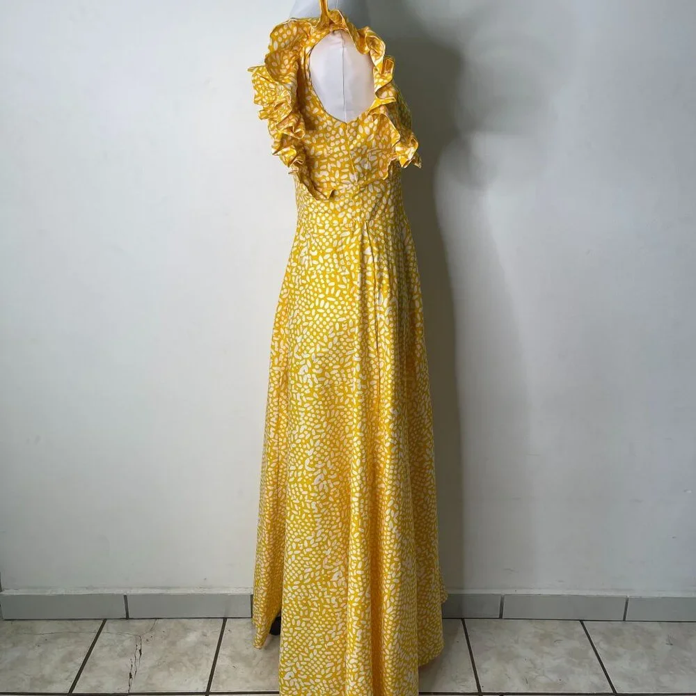 SIKA by Anthropologie Women's Yellow Marigold Ruffled Maxi Dress Size 4P - Picture 10 of 16